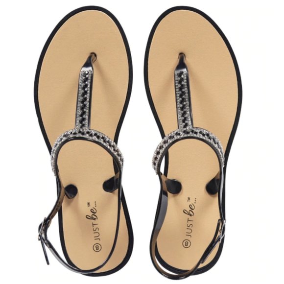 Just Be… Black Jeweled T-Strap Sandals  - Size 8 - Picture 3 of 3